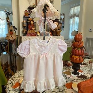 Nana’s Pet Vintage Toddler girls Pinafore Dress with matching Bonnet size 2